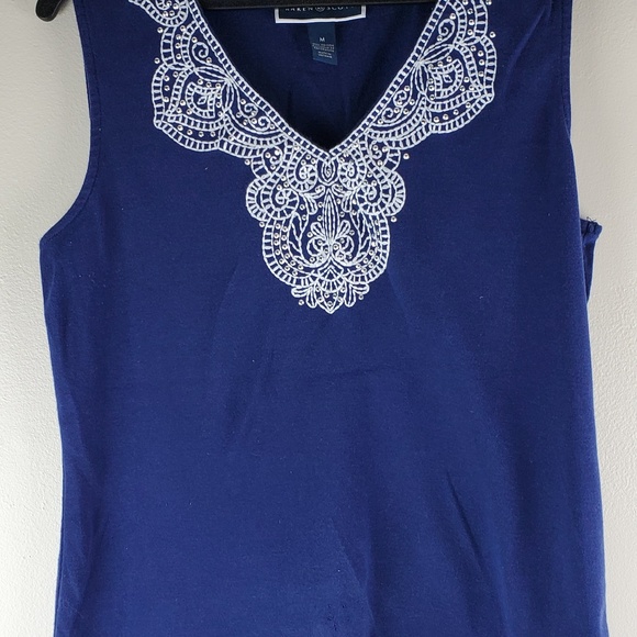 Karen Scott Blue Embroidery cami top Medium Size - Picture 3 of 8